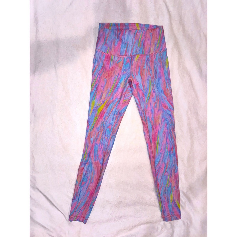 Lululemon Wunder Under High-Rise Tights Pink Blue Marble Swirl LW5DJ7S Size 8